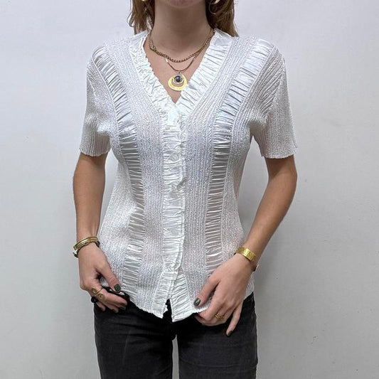 White crinkle pleated top