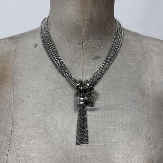Layered chunky silver chain tassle necklace