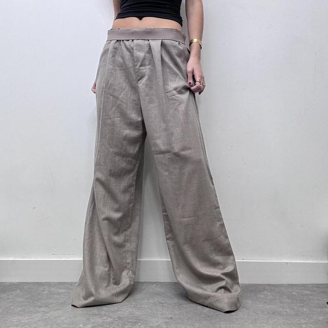 Beige oversized wide leg wool trousers