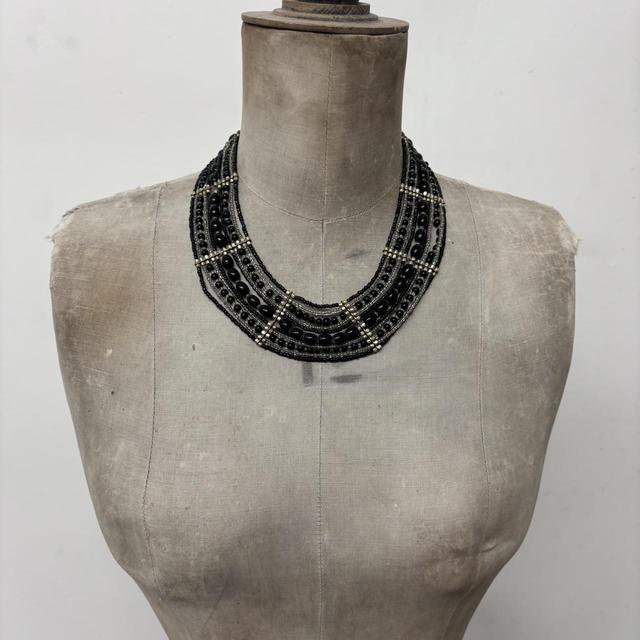 Oversized black beaded collar necklace
