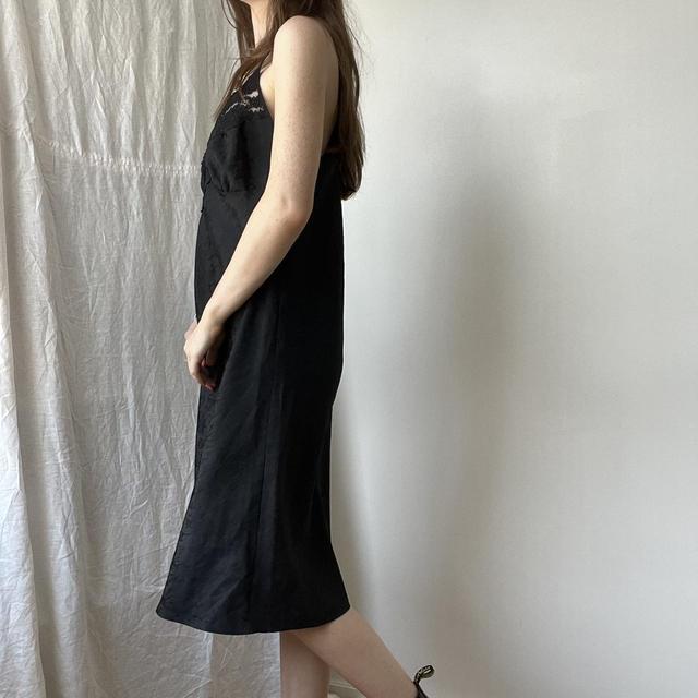 Black vintage slip dress - satin lace cami lingerie dress in black with sheer lace at bust