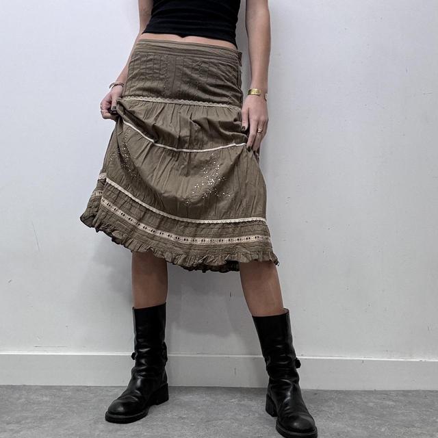 Khaki layered lace ribbon fairy skirt