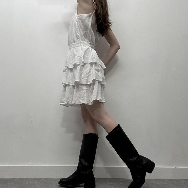 White linen ruffle dress