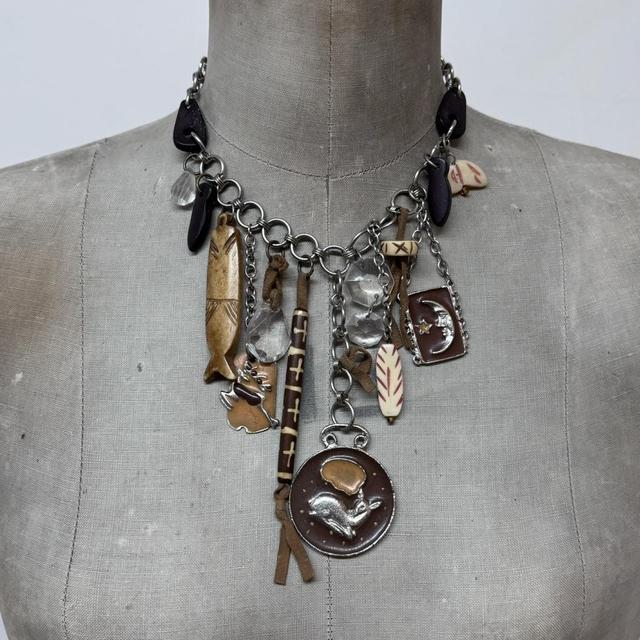 Layered chain archival charm necklace