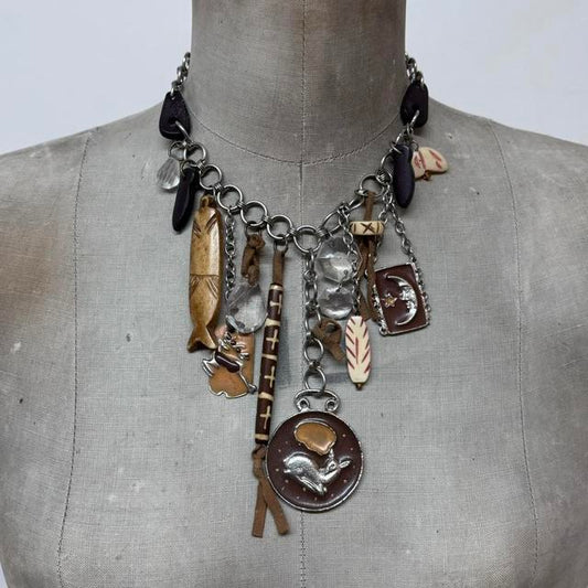 Layered chain archival charm necklace