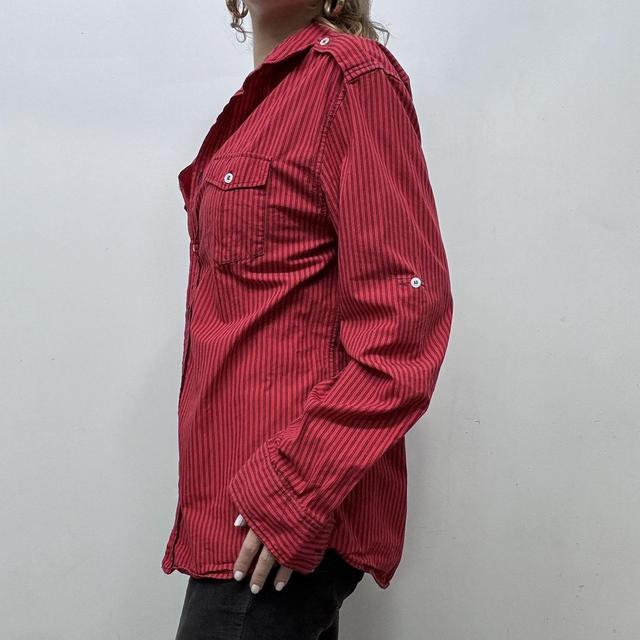 Red flared pinstripe fitted shirt
