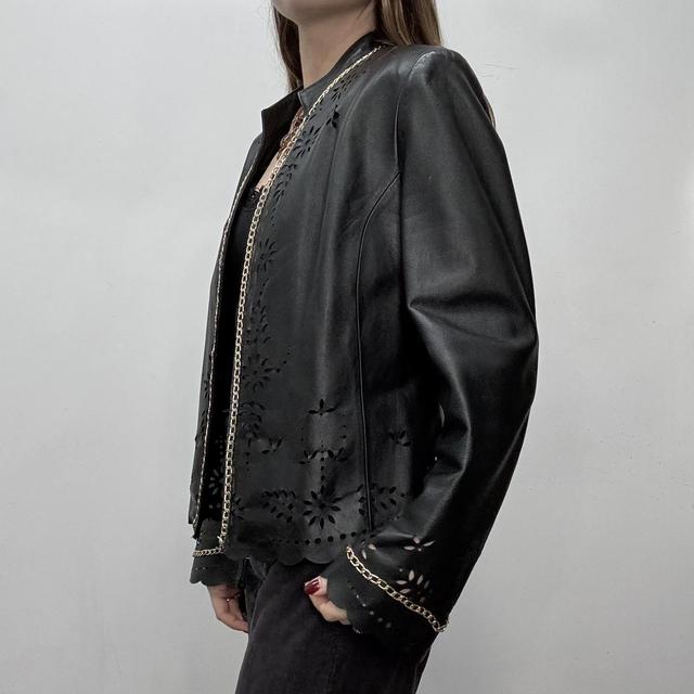 Black leather chain lace jacket