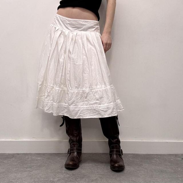 White cotton tiered embroidered maxi skirt