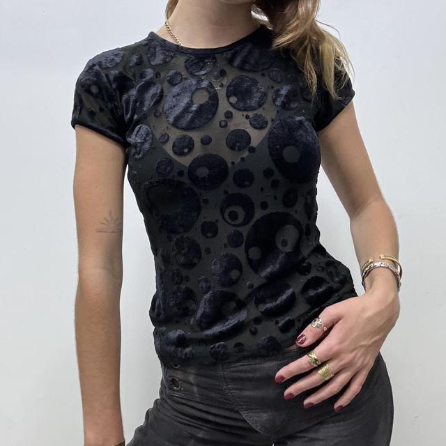 Sheer mesh velvet baby tee
