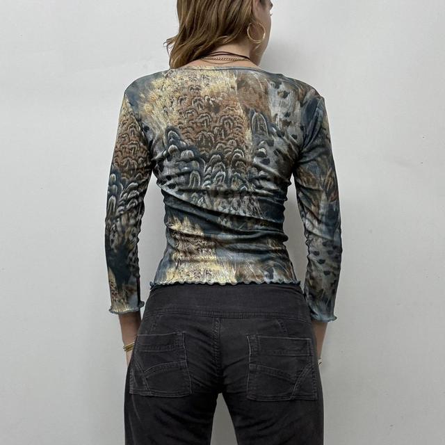 Sheer blue micro mesh paisley top