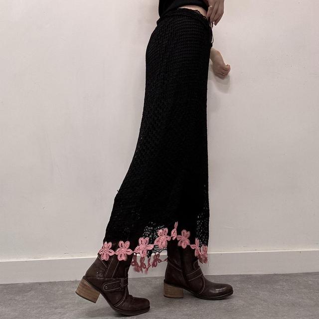 Black lace crochet maxi sheer skirt