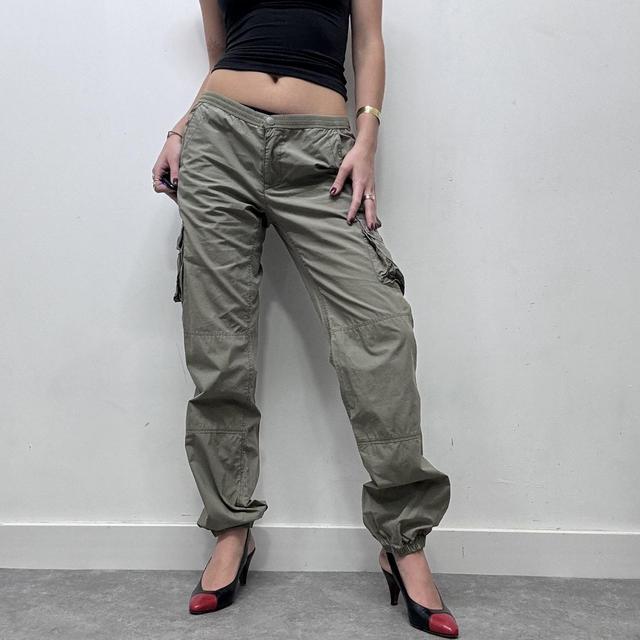 Khaki puff low rise cargo trousers