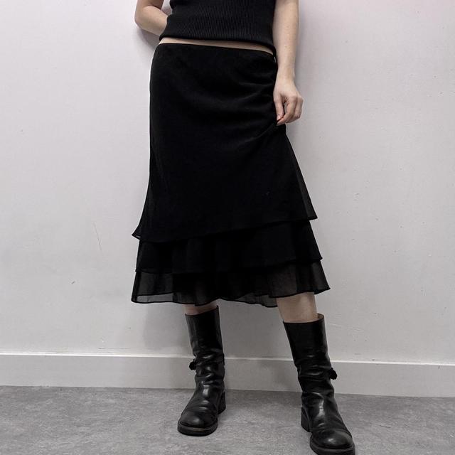 Black layered midi skirt