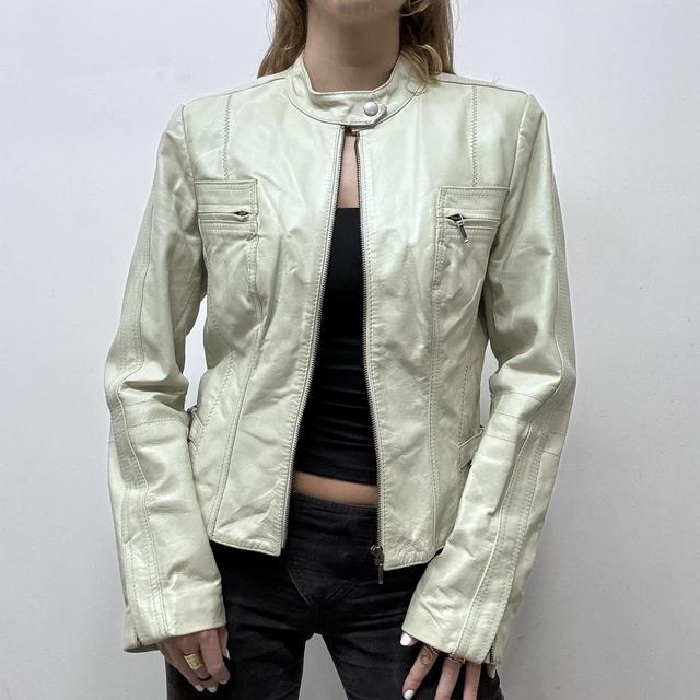 Cream leather biker jacket