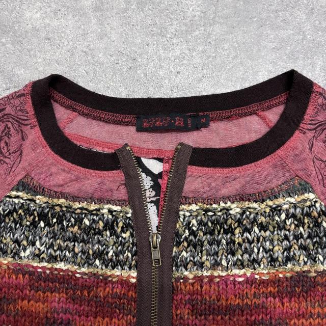 Graphic patterned sheer zip cardigan