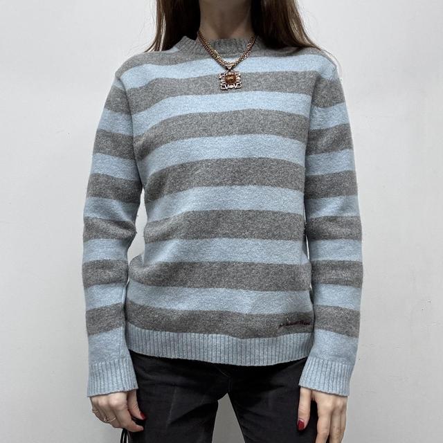 Chunky wool knitted blue and grey jumper