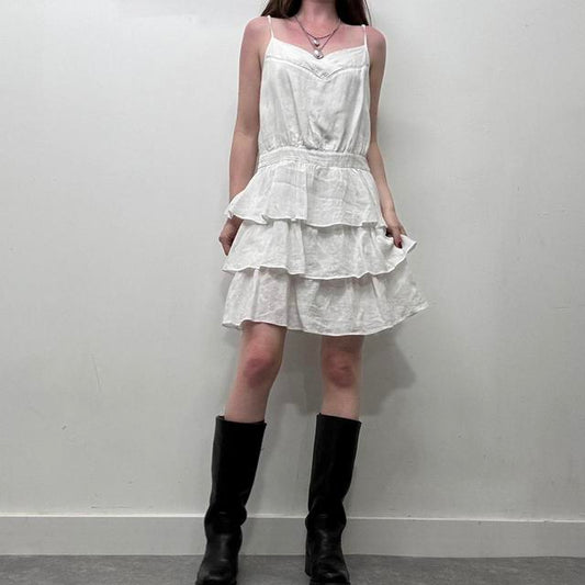 White linen ruffle dress