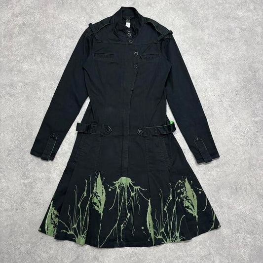 Black graphic printed grunge shirt dress