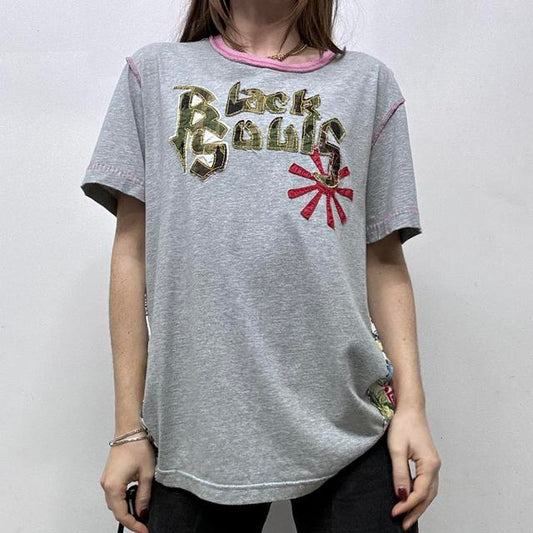 Graphic embroidered printed tshirt