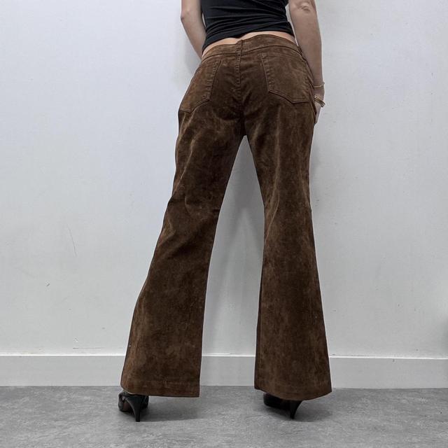 Brown distressed flared suede style jeans