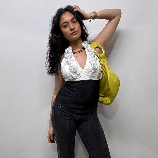 Ruffle pinstripe halter office vest