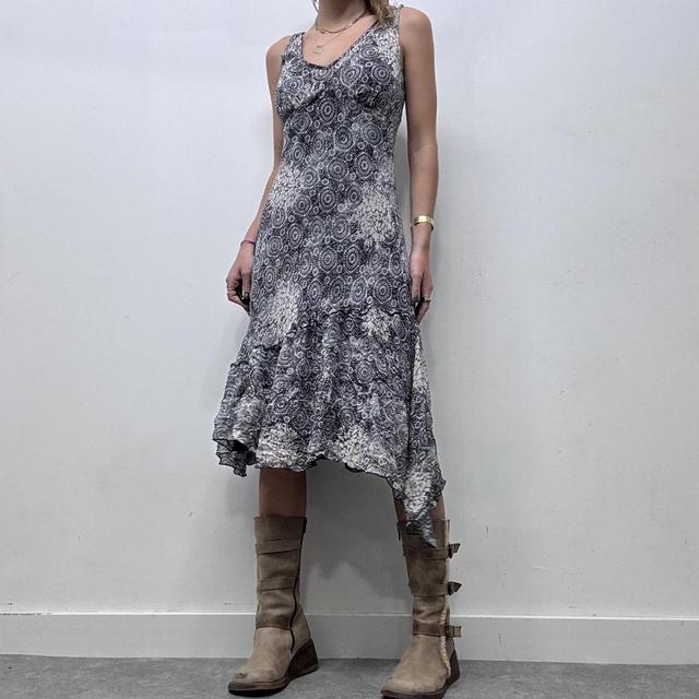 Distressed patterned asymmetric boho dress