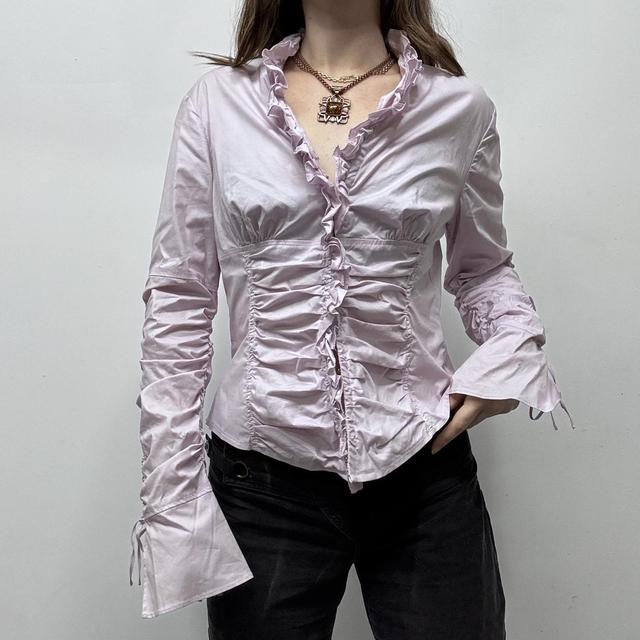 Pink gathered ruffle shirt
