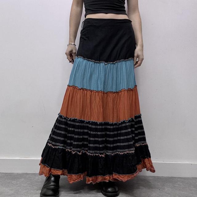 Striped flared pleated crinkle skirt