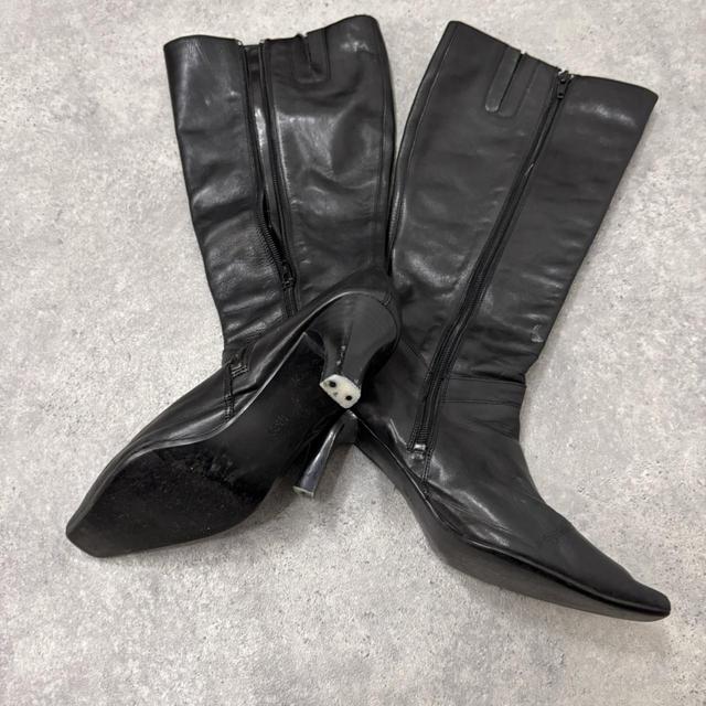 Black leather heel boots