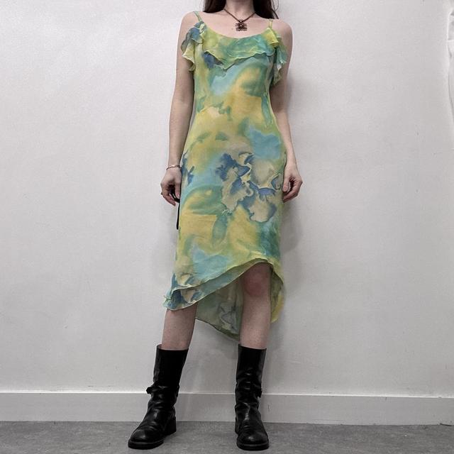 Watercolour floaty flatter green dress