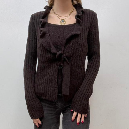 Knitted brown ribbed cardigan