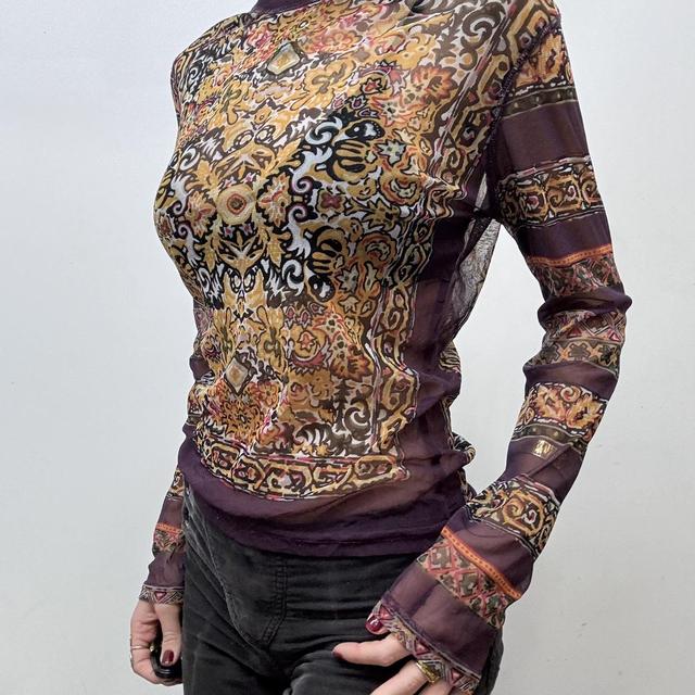 Graphic printed sheer long sleeve tshirt