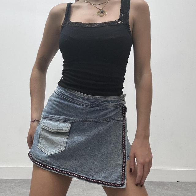Asymmetric denim skort