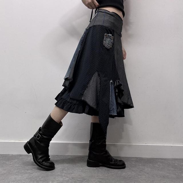 Patchwork grunge fairy pinstripe midi skirt