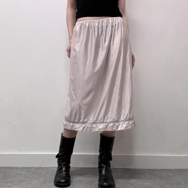 Vintage coquette pink lace slip skirt