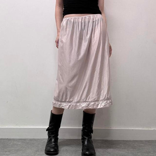 Vintage coquette pink lace slip skirt