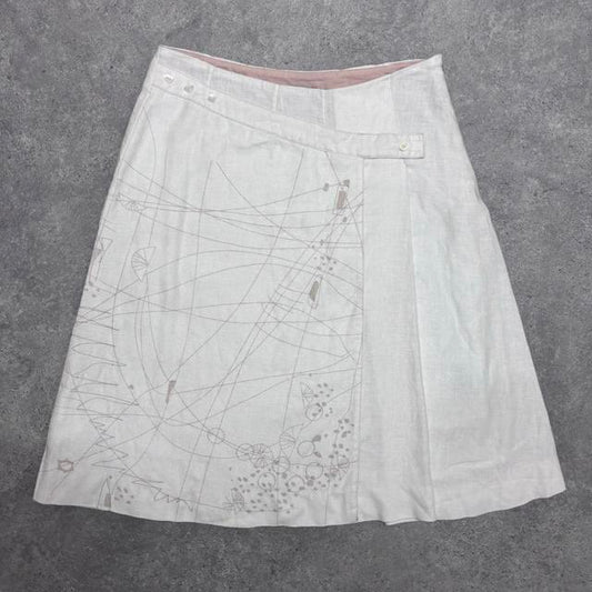 White linen pleated midi skirt