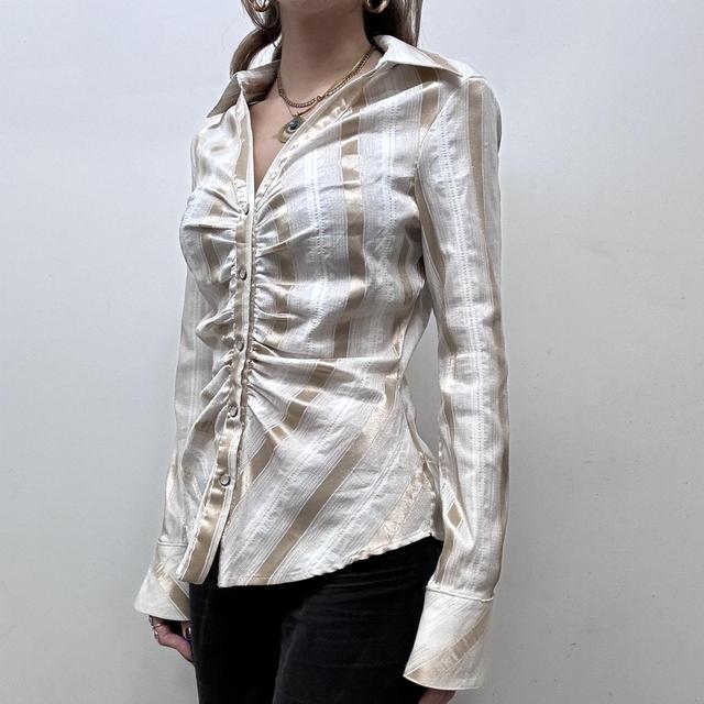 Grunge pinstripe gathered office shirt