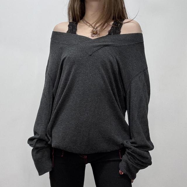 Grey oversized slouchy knit jumper