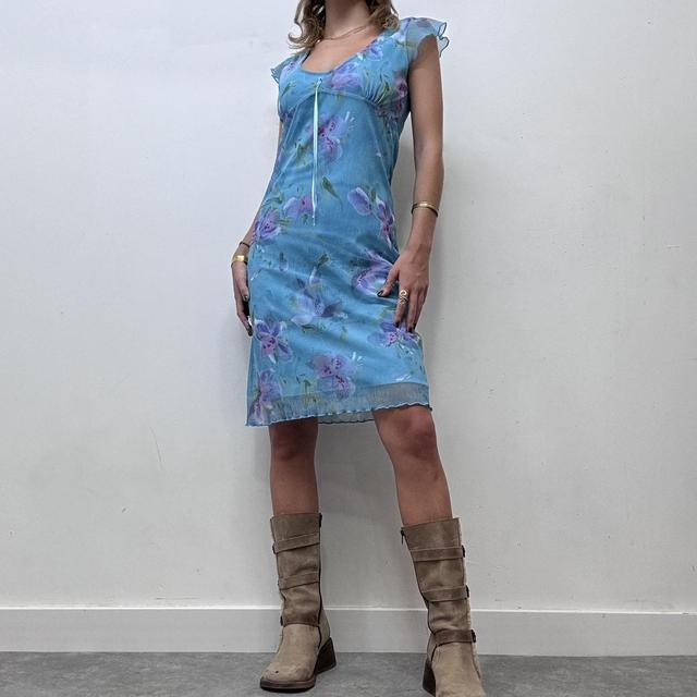 Sheer micro mesh floral dress