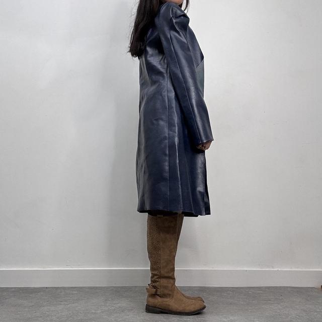 Blue leather archival trench jacket