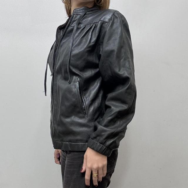 Black ruched leather jacket
