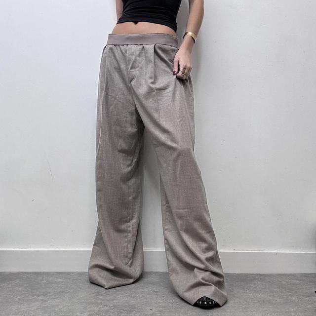 Beige oversized wide leg wool trousers