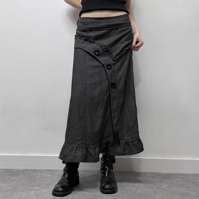 Grey asymmetric button ruffle skirt
