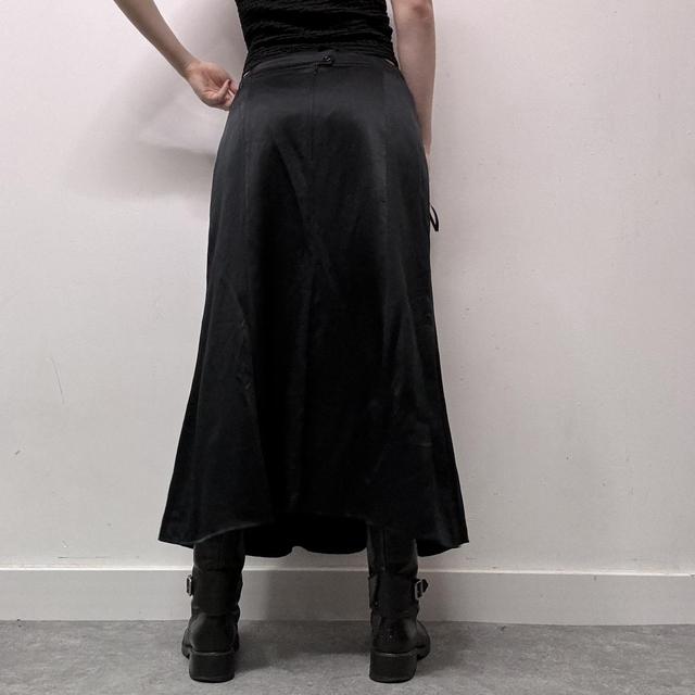 Black silk flared midi skirt