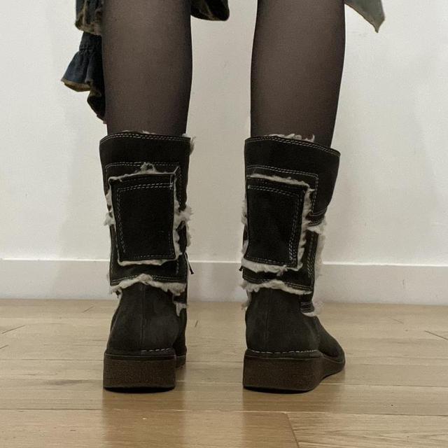 Brown patchwork suede biker boots