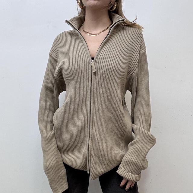 Brown slouchy ribbed cardigan
