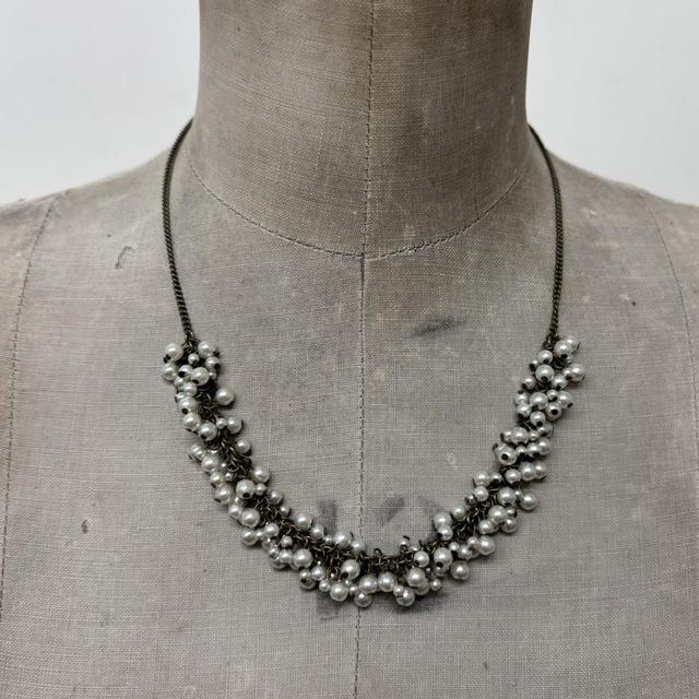 Layered chain gold pearl necklace