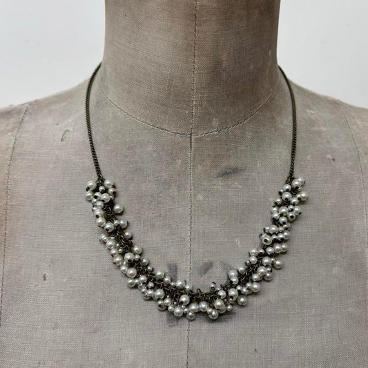 Layered chain gold pearl necklace