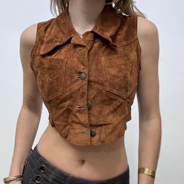 Cropped suede western waistcoat vest